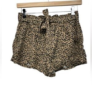 Aerie Pull On Animal Print Paper Bag Waist Shorts with Tie Belt Womens Large